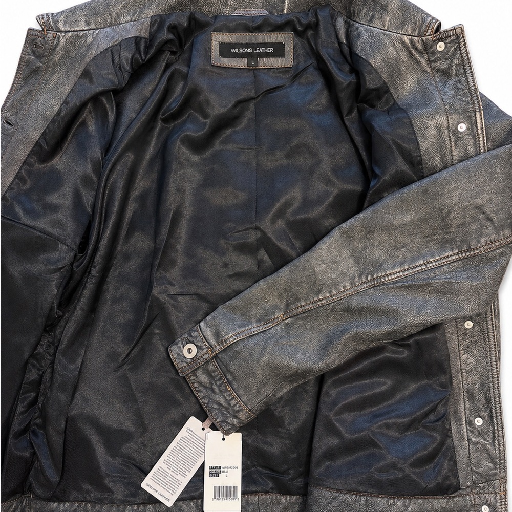 🆕 Wilsons Leather Addison Women’s Leather Denim Trucker Jacket Distressed Blue L - Picture 5 of 10